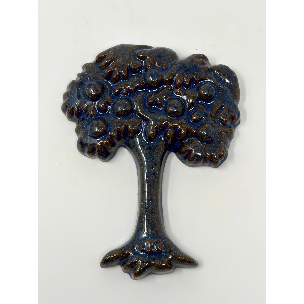 Moravian Pottery Tile Works Mercer Tree Tile Blue Glaze 1997 Doylestown PA 4.5"